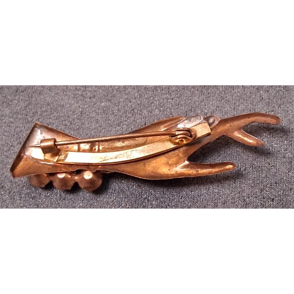 Vintage Hand Brooch Turquoise Glass Rose Gold - Picture 3 of 3